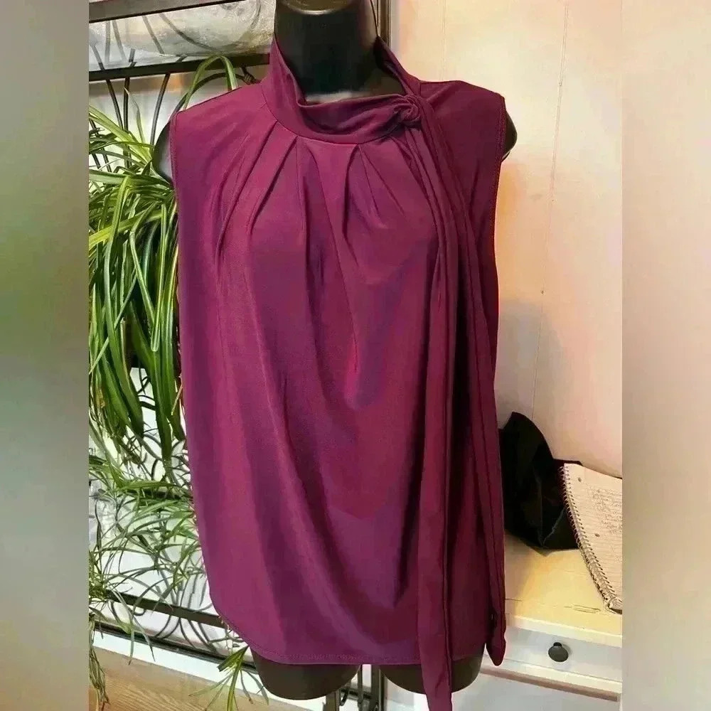 Tiffany & Grey Petite XL Burgundy Tie-Neck Flowy Blouse